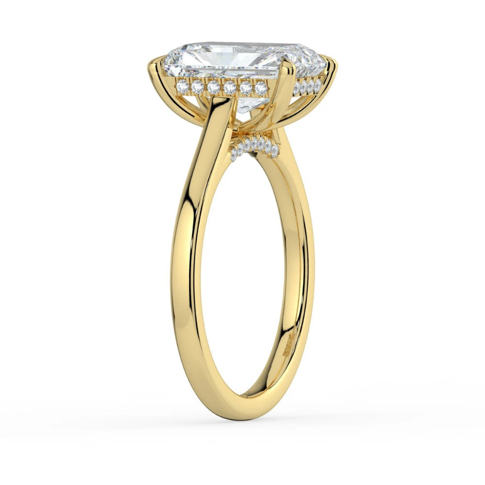 Radiant Cut Solitaire with Hidden Halo Cathedral Engagement Ring in Solid Gold
