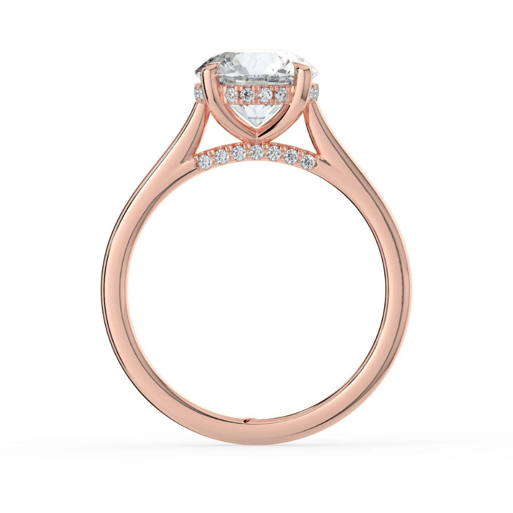 Round Cut Hidden Halo Bridge Accent Solitaire Engagement Ring in Solid Gold⁠