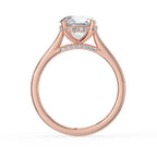 Round Cut Hidden Halo Bridge Accent Solitaire Engagement Ring in Solid Gold⁠