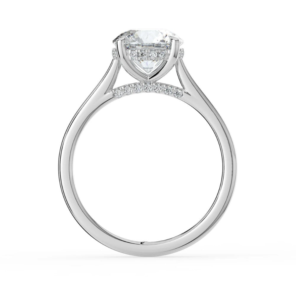 Round Cut Hidden Halo Bridge Accent Solitaire Engagement Ring in Solid Gold⁠