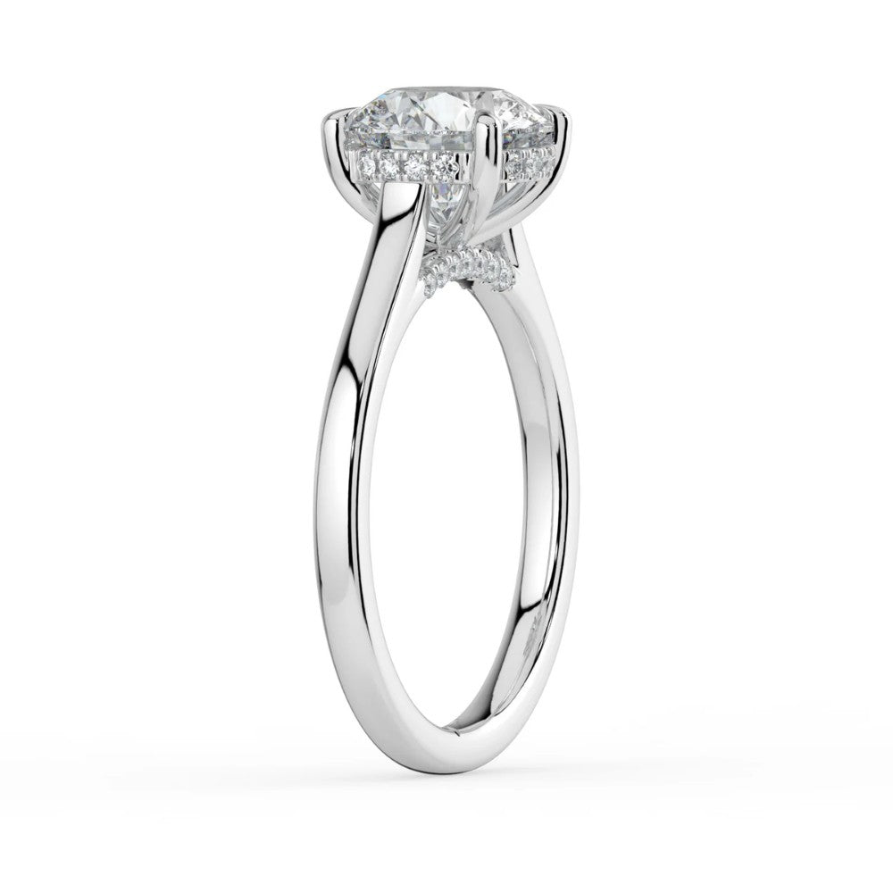 Round Cut Hidden Halo Bridge Accent Solitaire Engagement Ring in Solid Gold⁠