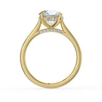 Round Cut Hidden Halo Bridge Accent Solitaire Engagement Ring in Solid Gold⁠