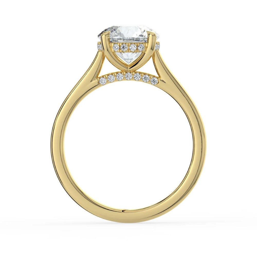 Round Cut Hidden Halo Bridge Accent Solitaire Engagement Ring in Solid Gold⁠
