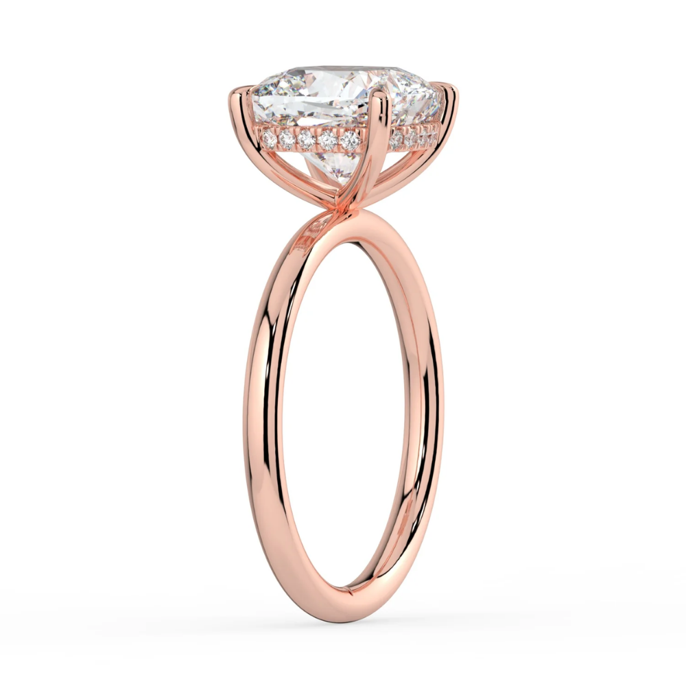 18K Solid Gold Cushion Hidden Halo Solitaire Lab Diamond Ring