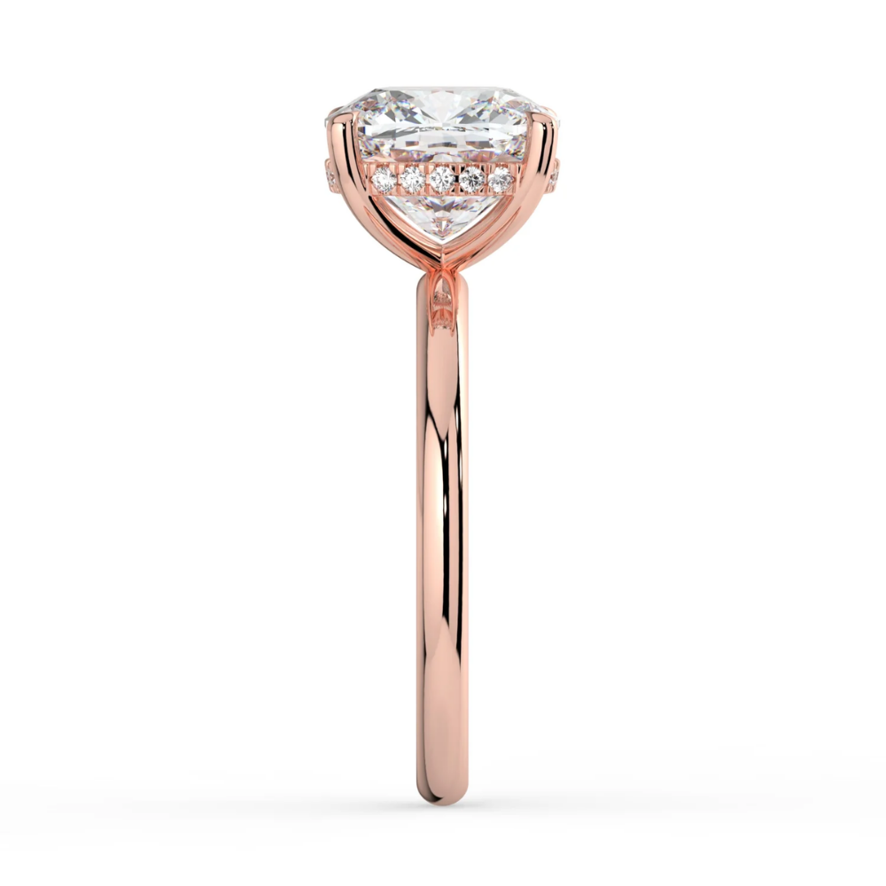 18K Solid Gold Cushion Hidden Halo Solitaire Lab Diamond Ring