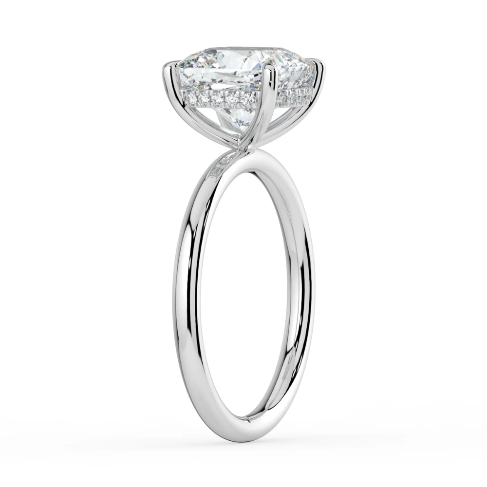 18K Solid Gold Cushion Hidden Halo Solitaire Lab Diamond Ring