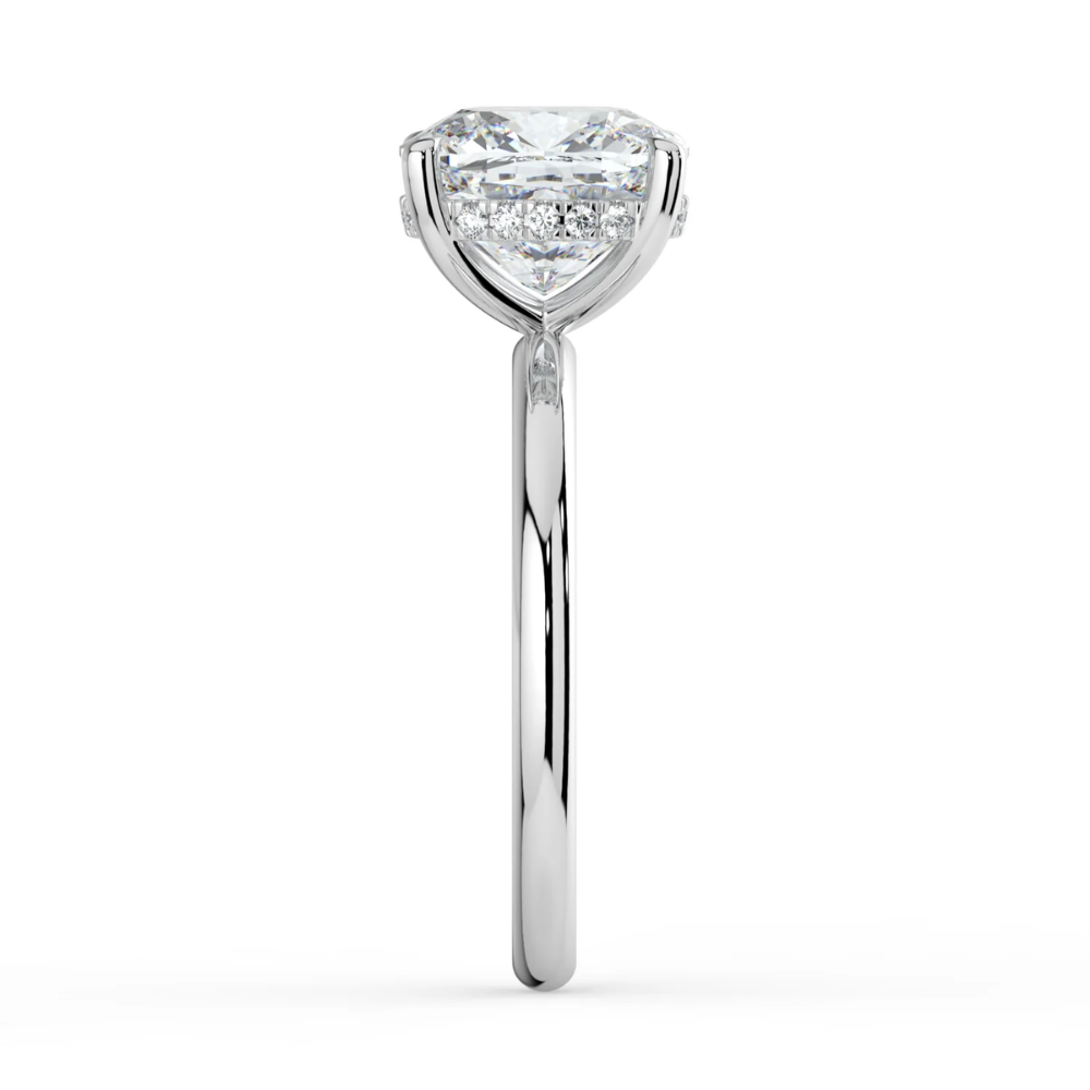 18K Solid Gold Cushion Hidden Halo Solitaire Lab Diamond Ring