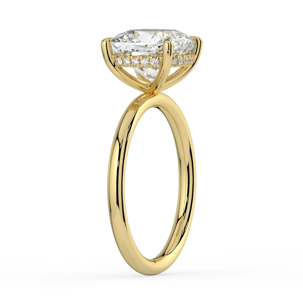 18K Solid Gold Cushion Hidden Halo Solitaire Lab Diamond Ring
