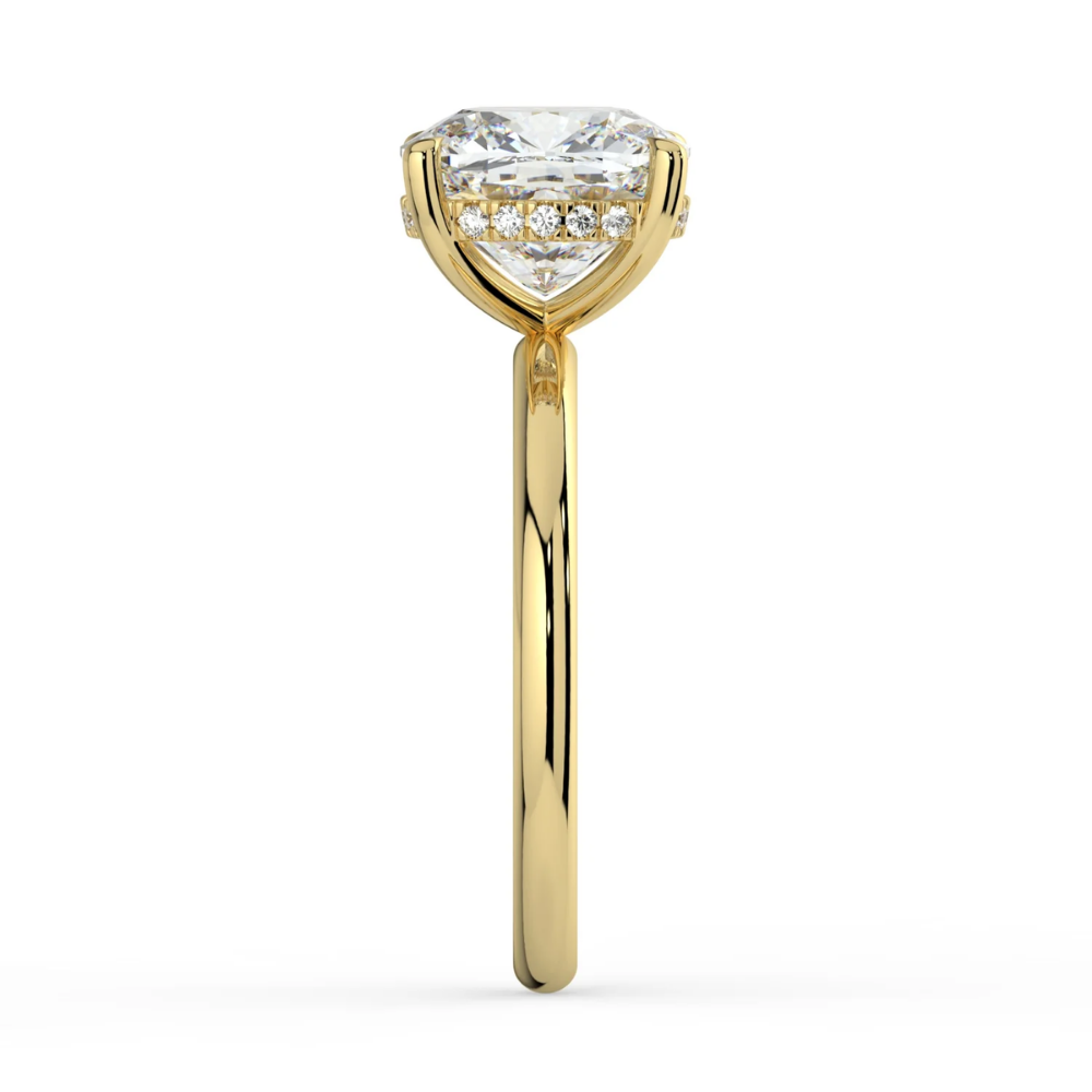 18K Solid Gold Cushion Hidden Halo Solitaire Lab Diamond Ring