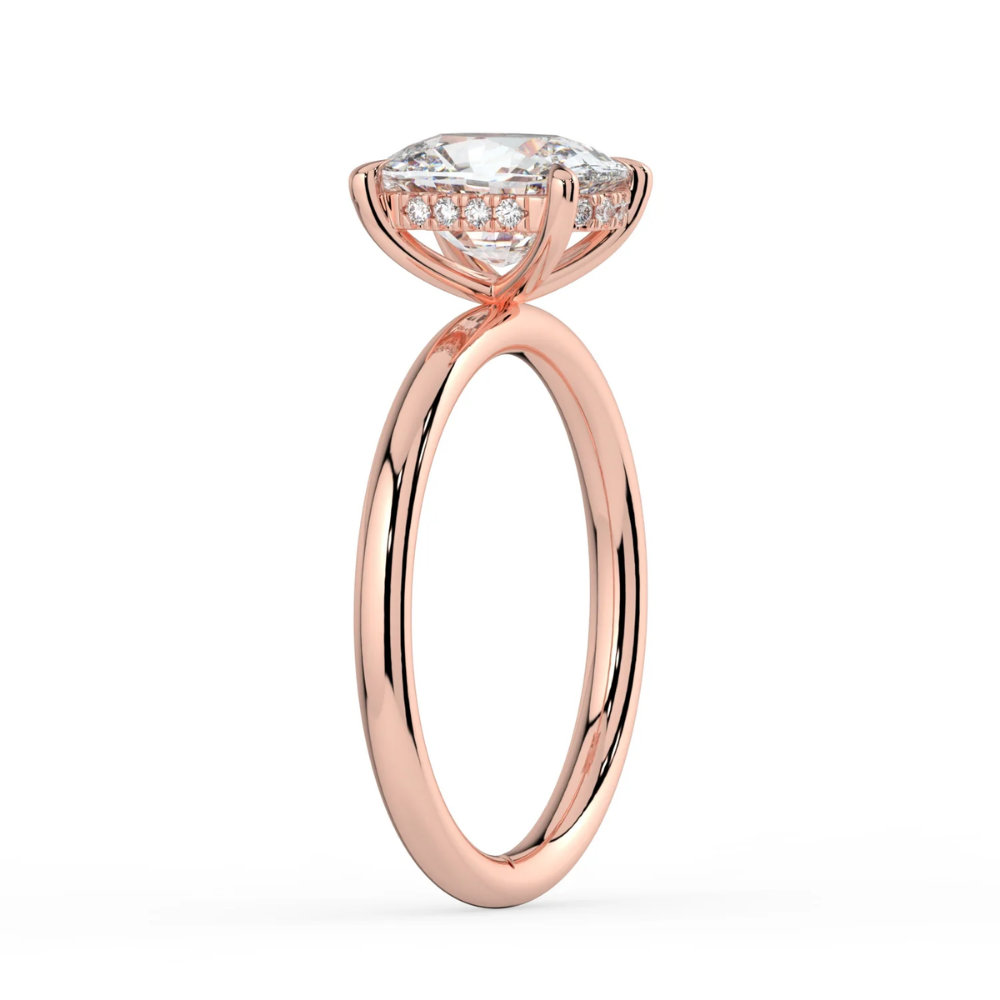 Solitaire Hidden Halo Lab Diamond Engagement  Ring in 18K Gold - Elongated Cushion