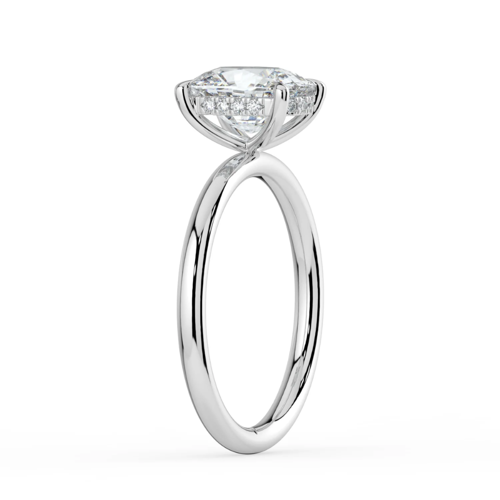 Solitaire Hidden Halo Lab Diamond Engagement  Ring in 18K Gold - Elongated Cushion