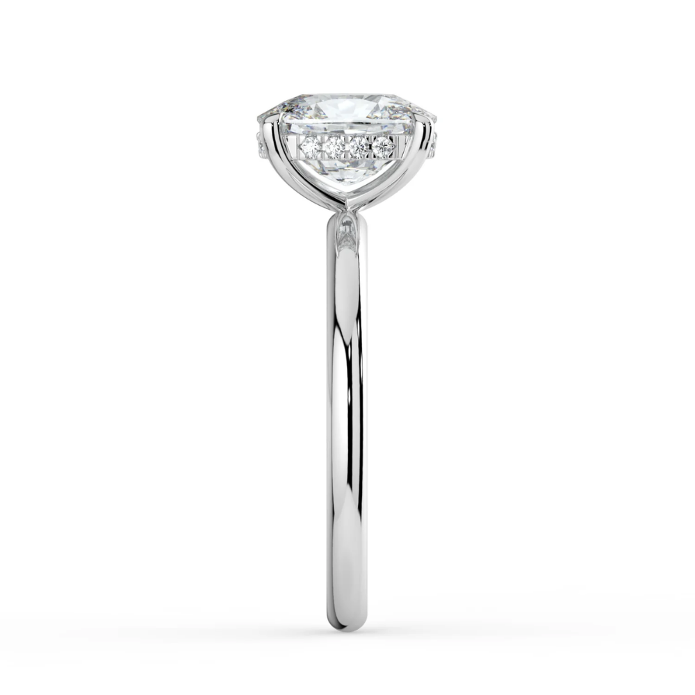 Solitaire Hidden Halo Lab Diamond Engagement  Ring in 18K Gold - Elongated Cushion