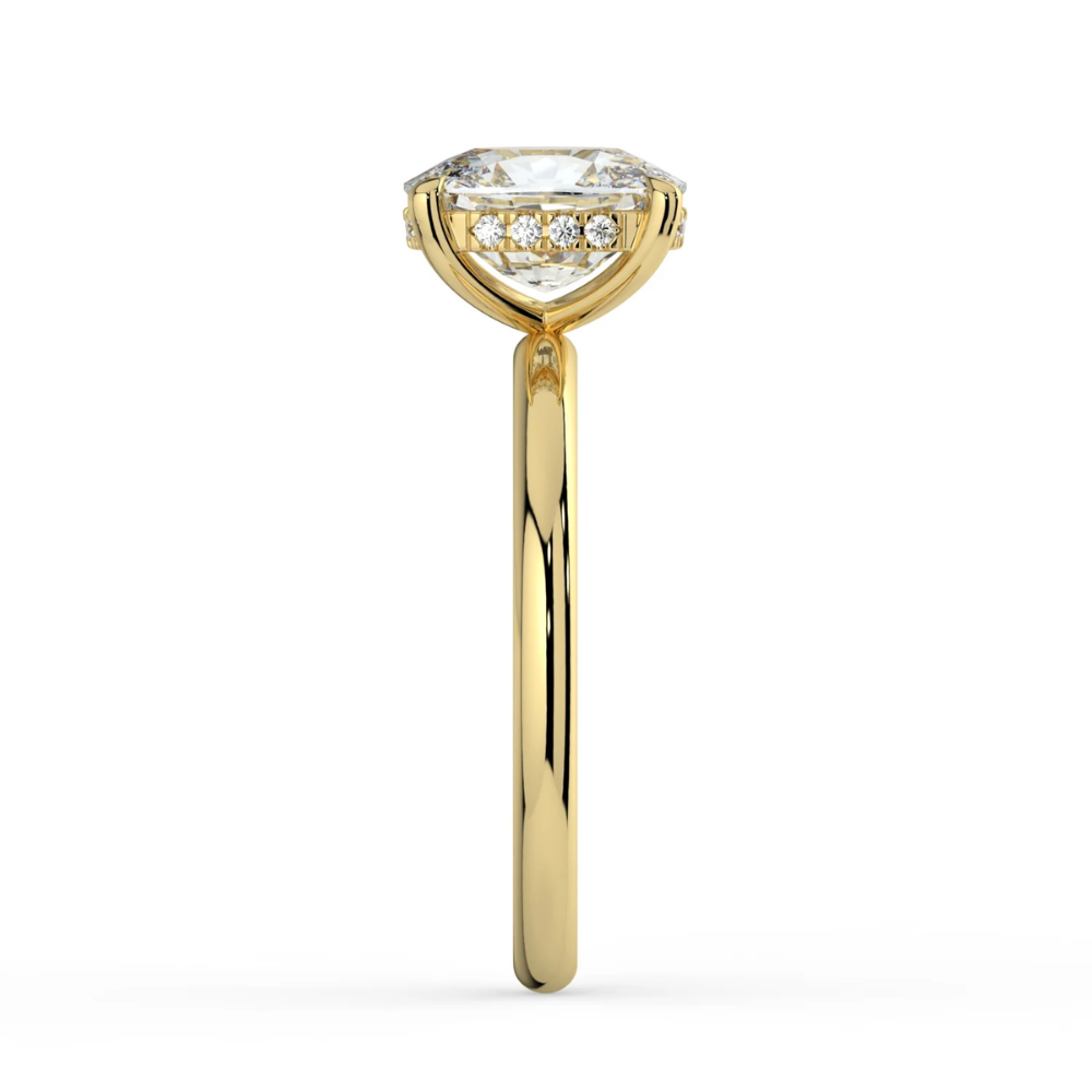 18K Solid Gold Elongated Cushion Hidden Halo Solitaire Ring