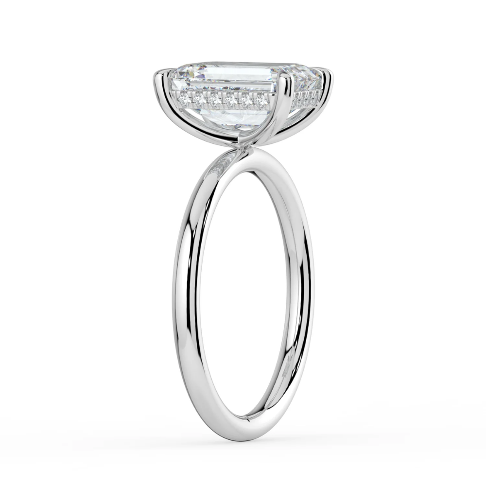 18K Solid Gold Emerald Hidden Halo Diamond Ring