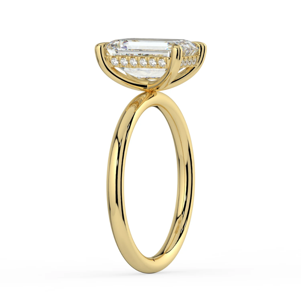 18K Solid Gold Emerald Hidden Halo Diamond Ring