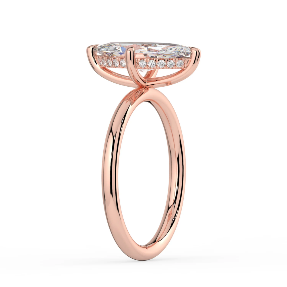 Solitaire Hidden Halo Lab Diamond Engagement  Ring in 18K Gold - Marquise