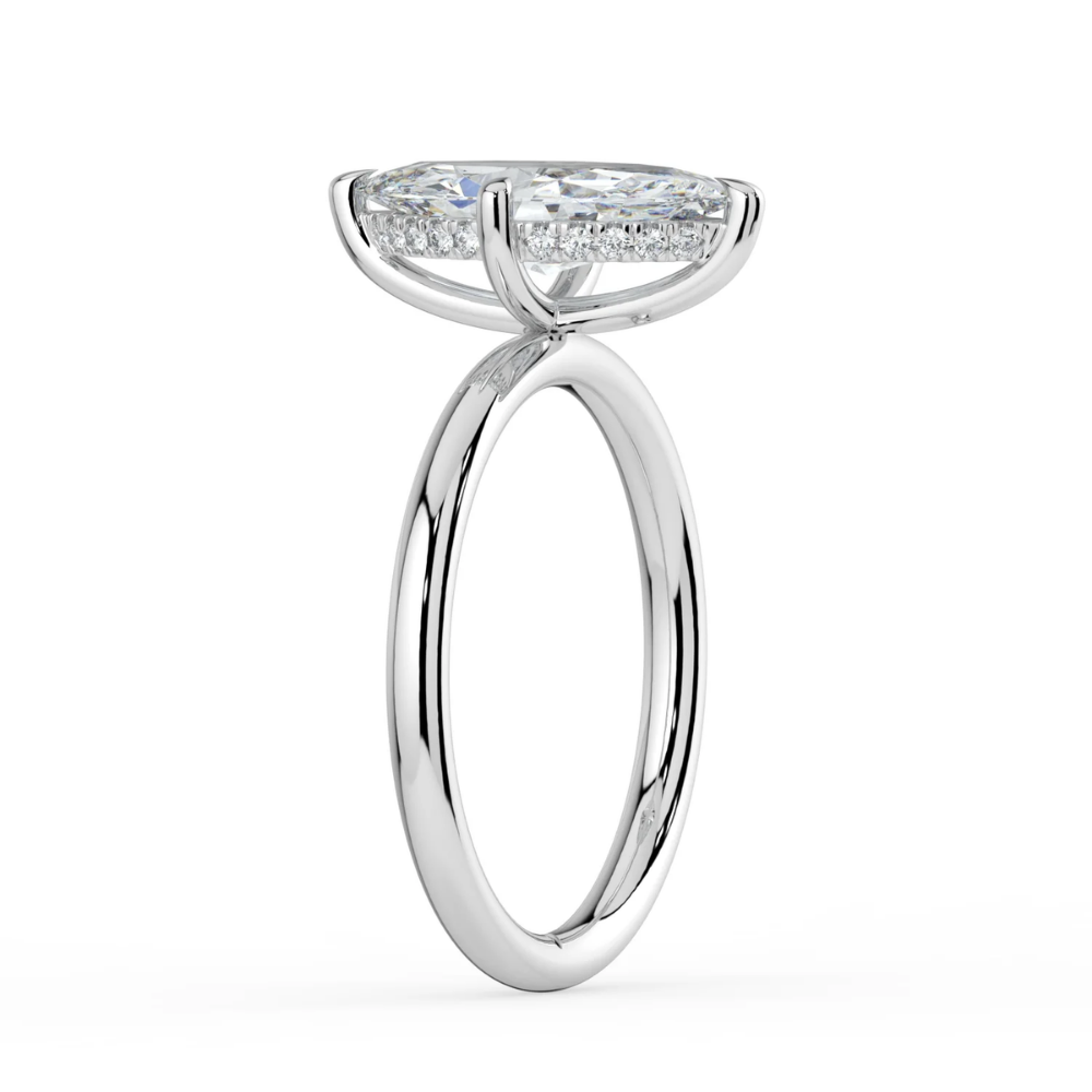 Solitaire Hidden Halo Lab Diamond Engagement  Ring in 18K Gold - Marquise