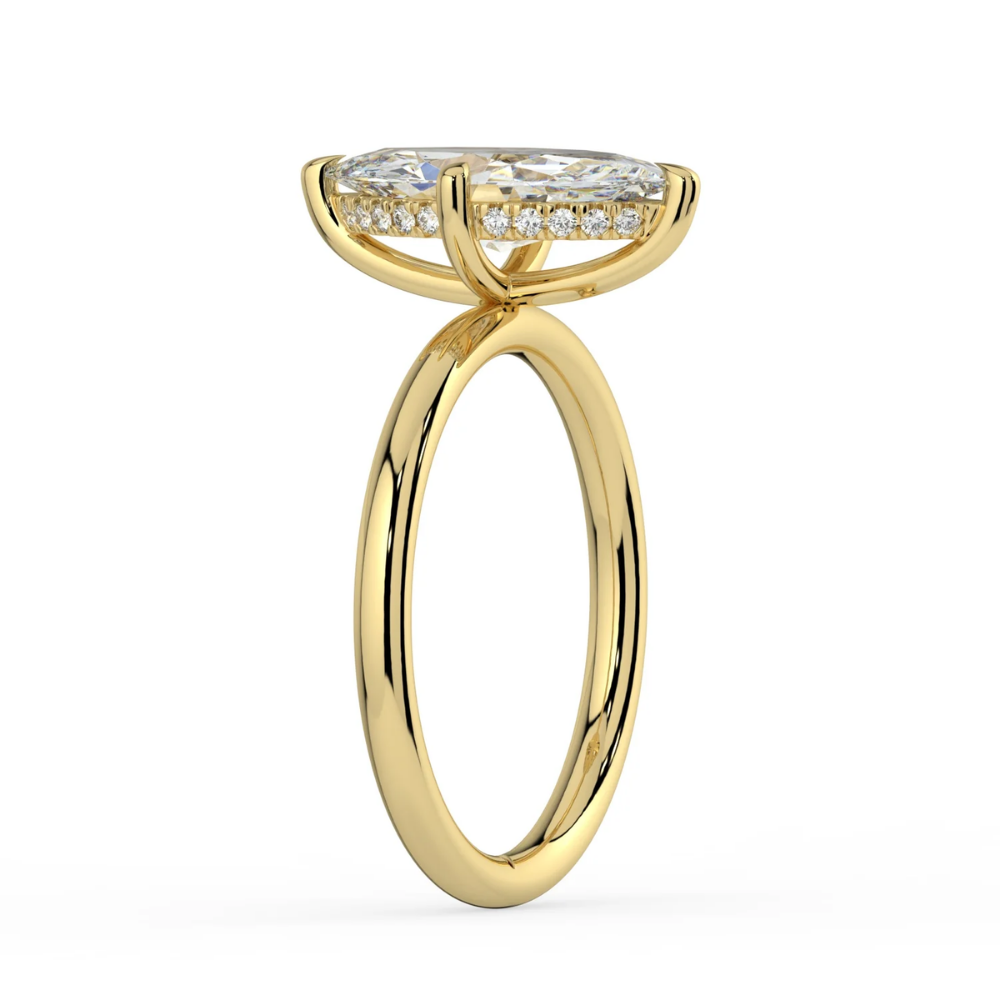 Solitaire Hidden Halo Lab Diamond Engagement  Ring in 18K Gold - Marquise