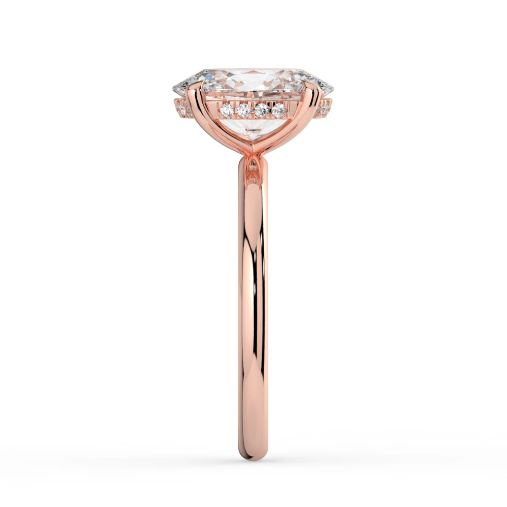 Solitaire Hidden Halo Lab Diamond Engagement  Ring in 18K Gold - Oval