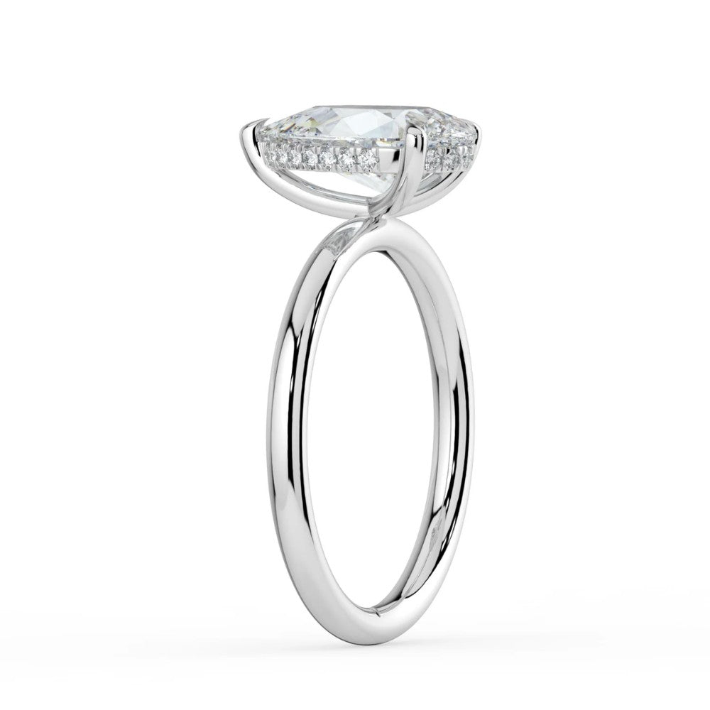 ⁠Pear Cut Hidden Halo Solitaire Engagement Ring in Solid Gold⁠