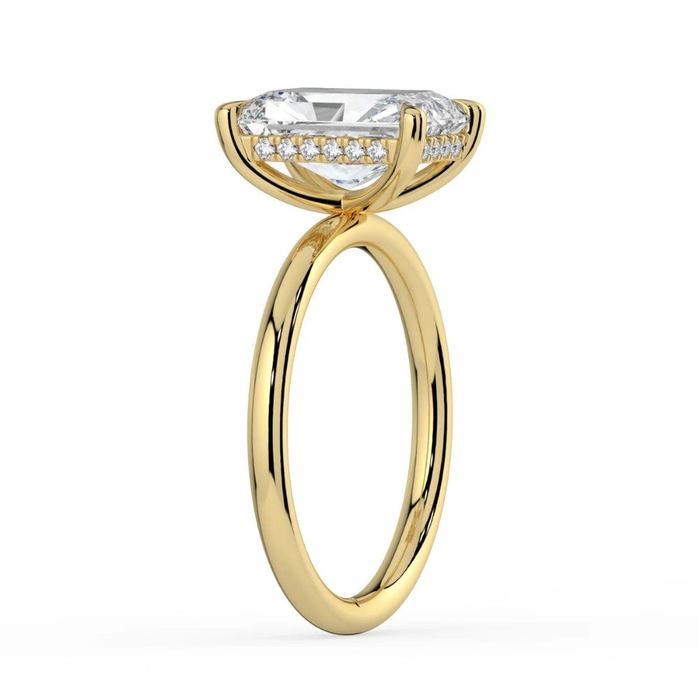 Radiant Cut Solitaire with Hidden Halo Engagement Ring in Solid Gold⁠