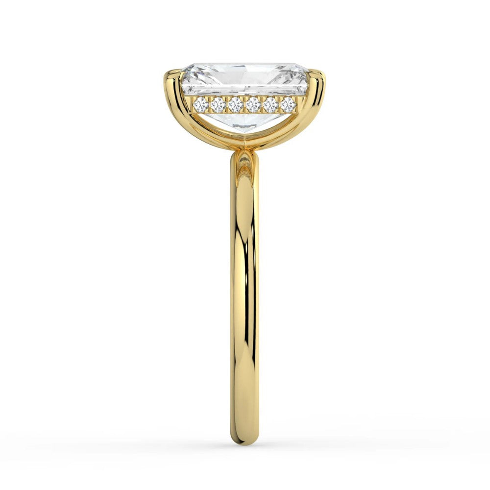 Radiant Cut Solitaire with Hidden Halo Engagement Ring in Solid Gold⁠