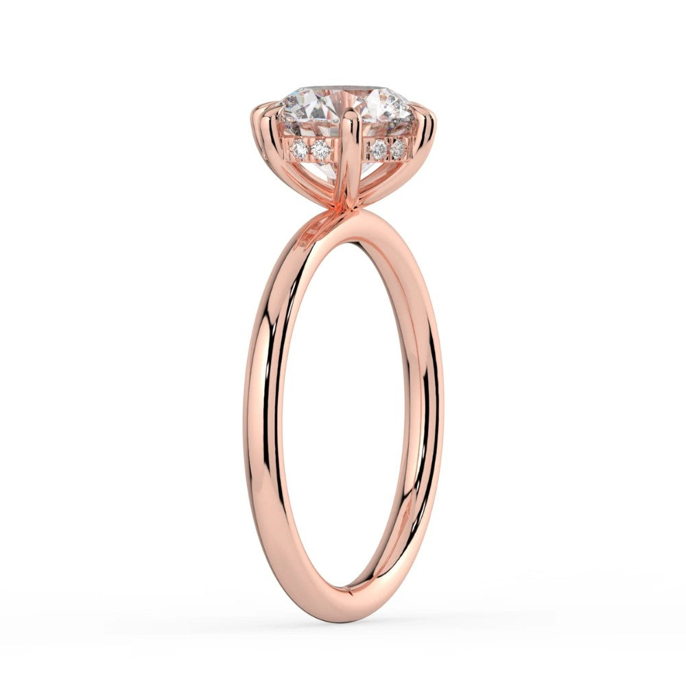 Round Cut Hidden Halo Solitaire Engagement Ring in Solid Gold⁠