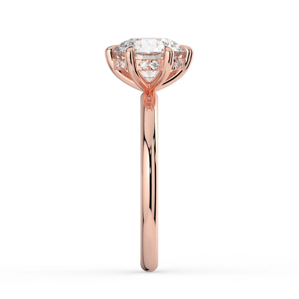 Round Cut Hidden Halo Solitaire Engagement Ring in Solid Gold⁠