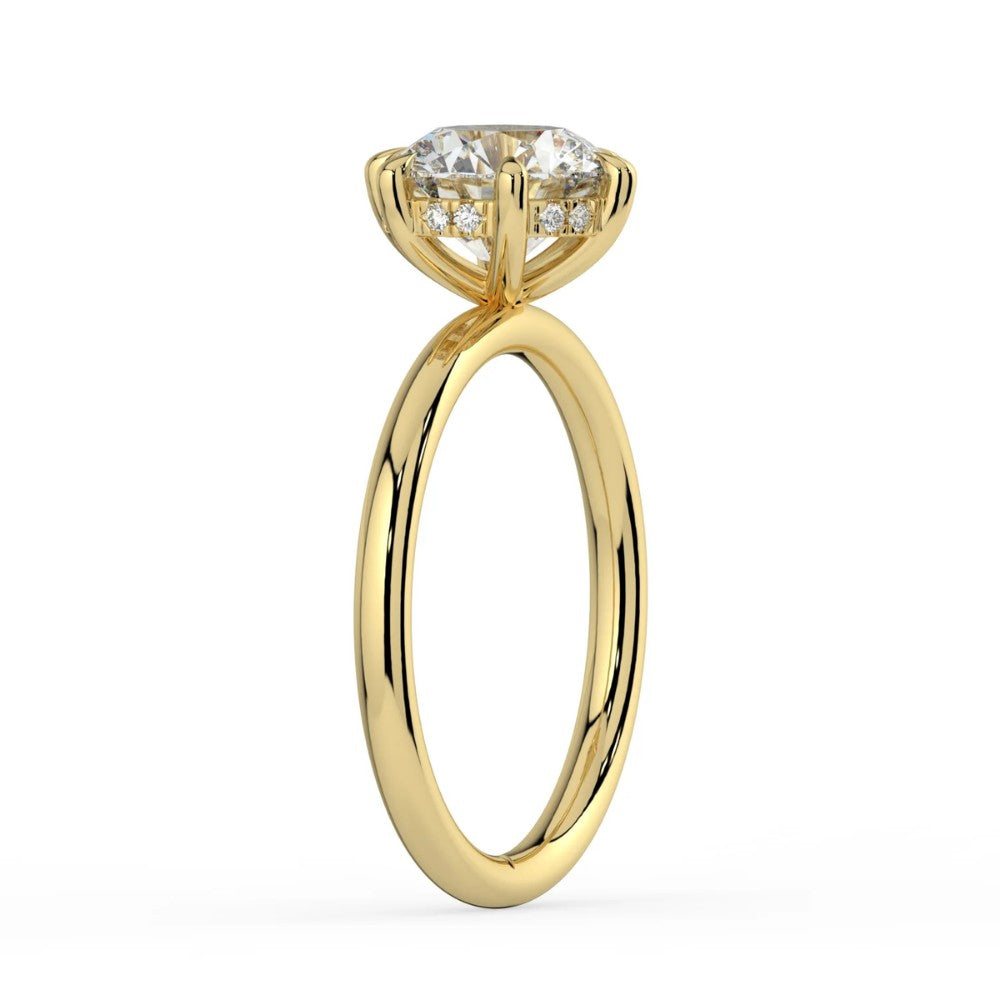 Round Cut Hidden Halo Solitaire Engagement Ring in Solid Gold⁠