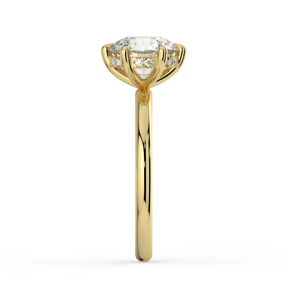 Round Cut Hidden Halo Solitaire Engagement Ring in Solid Gold⁠