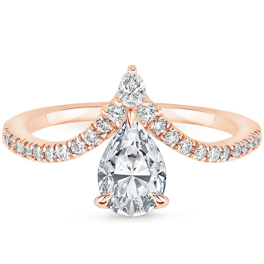 Pear Cut Chevron Pavé Engagement Ring in Solid Gold⁠