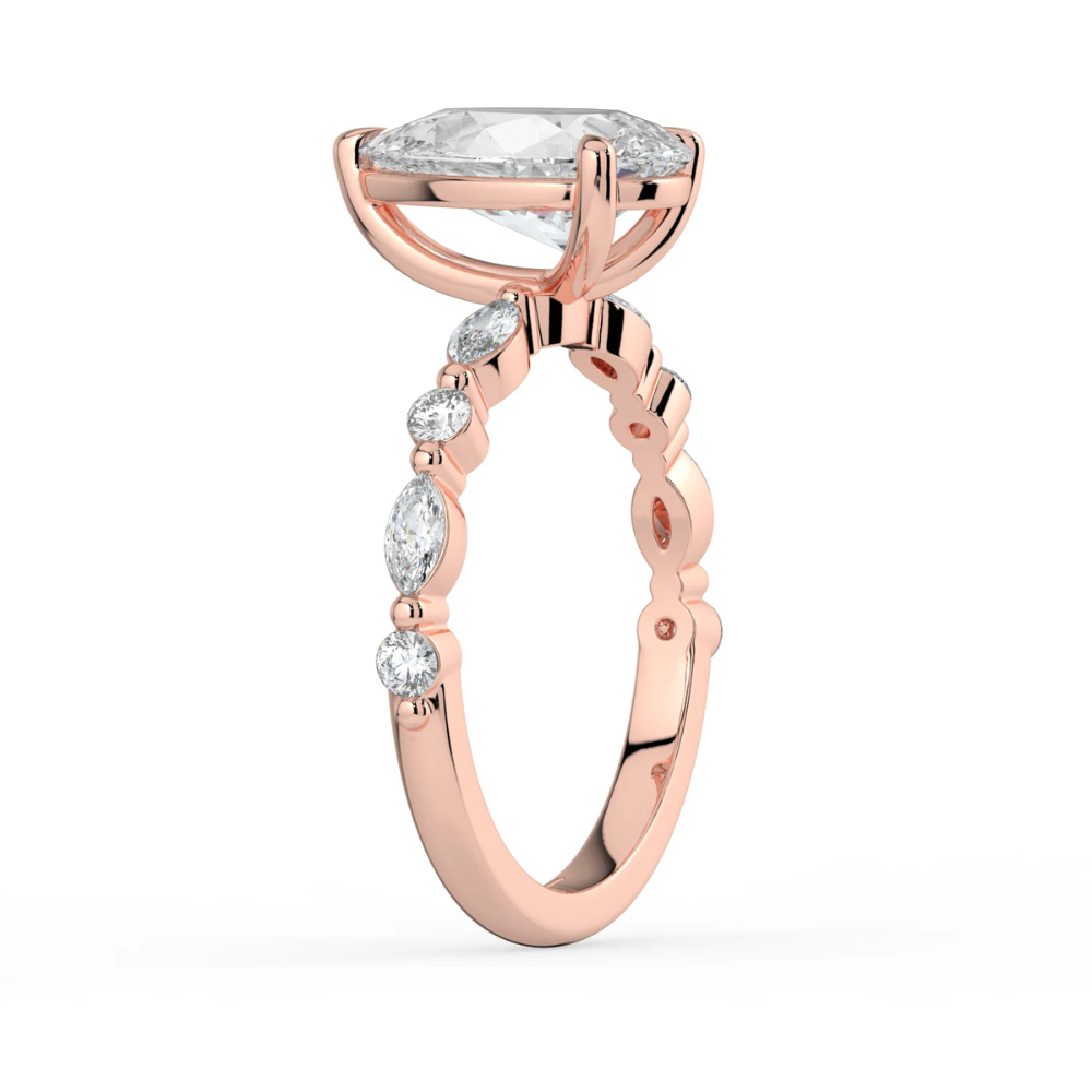 18K Solid Gold Tamila Pear Accent Lab Diamond Ring