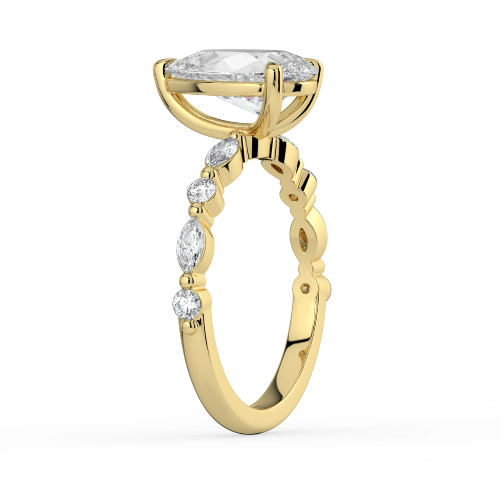 18K Solid Gold Tamila Pear Accent Lab Diamond Ring