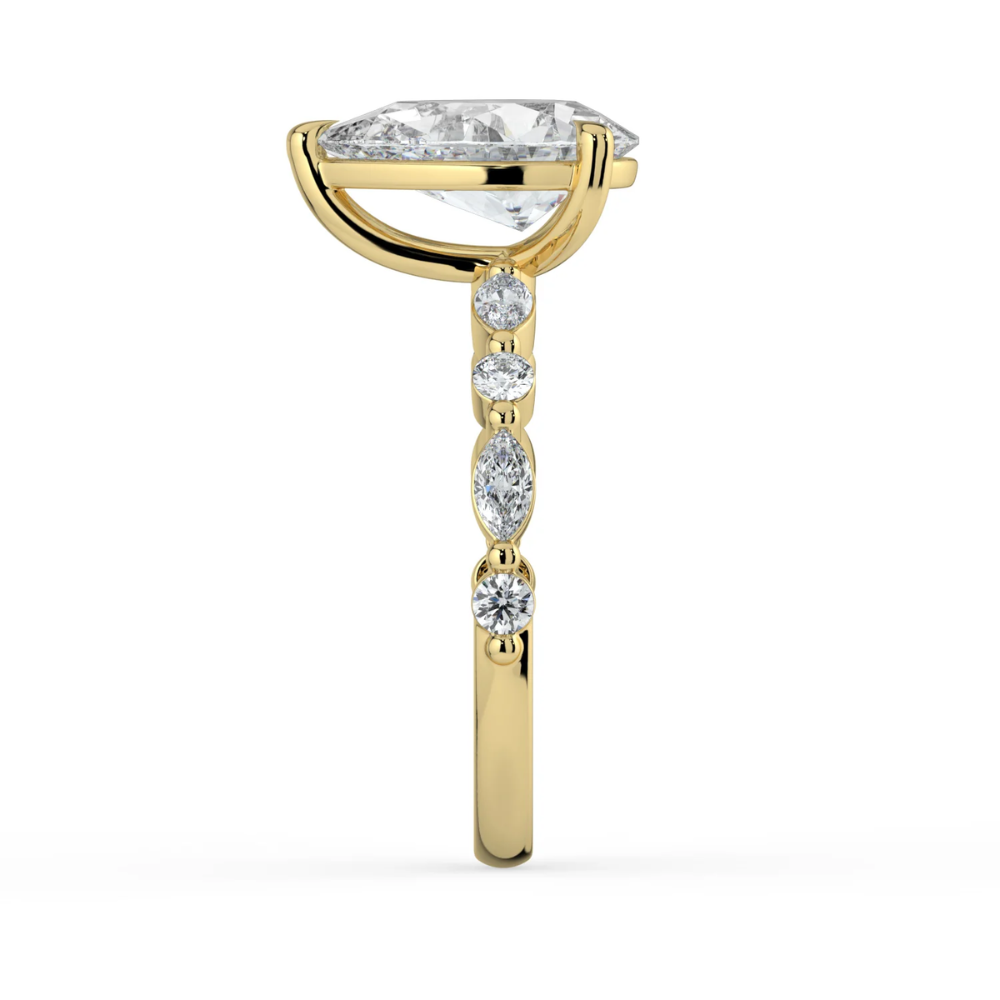 18K Solid Gold Tamila Pear Accent Lab Diamond Ring