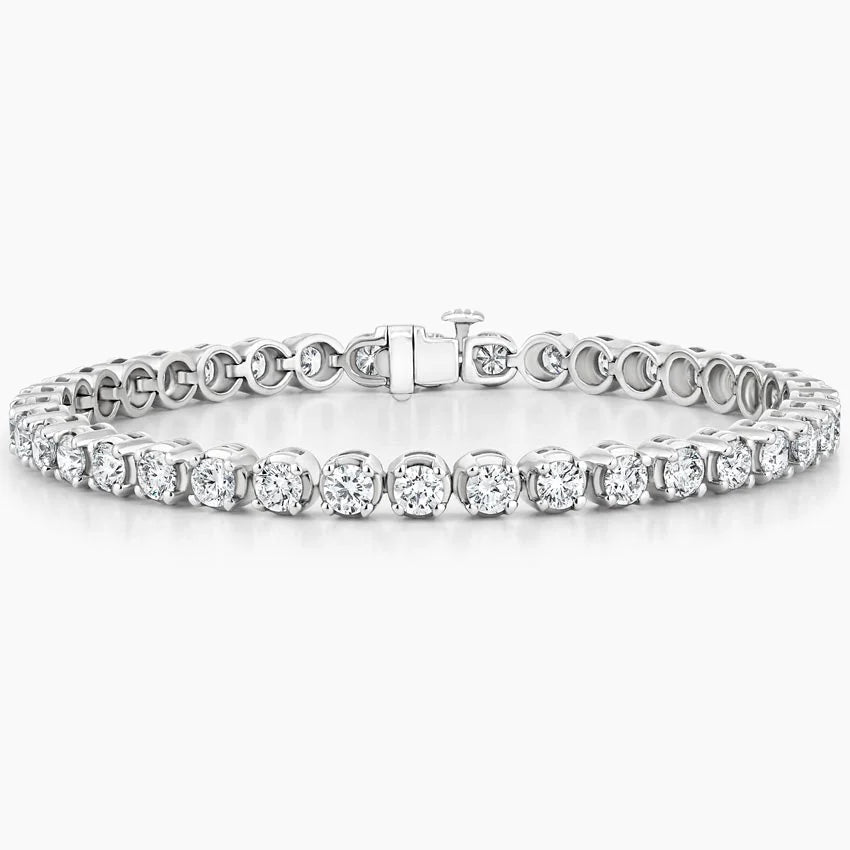 White gold tennis bracelet with round lab-grown diamonds, luxury jewelry on white background
