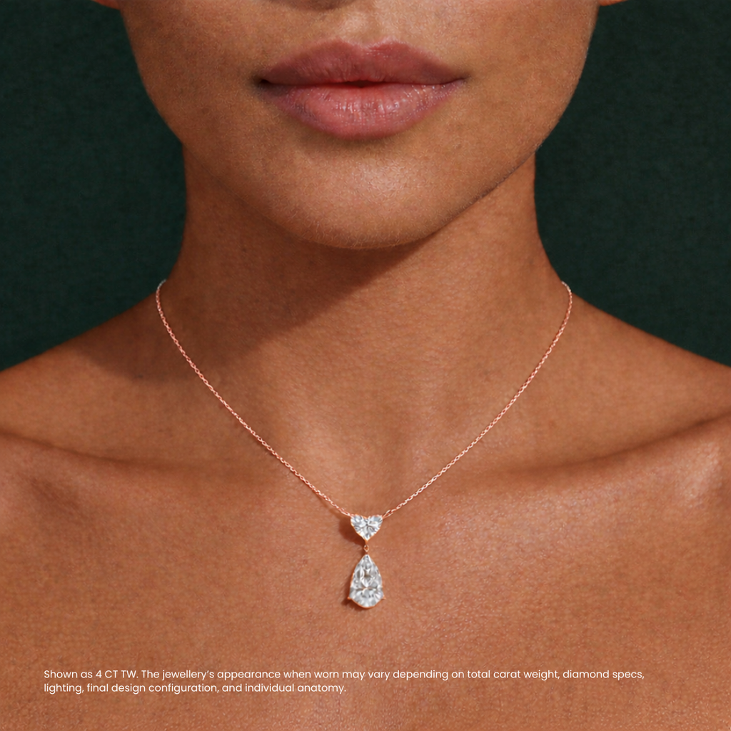 Toi et Moi Pear & Heart Pendant Lab Diamond Necklace 18K Gold