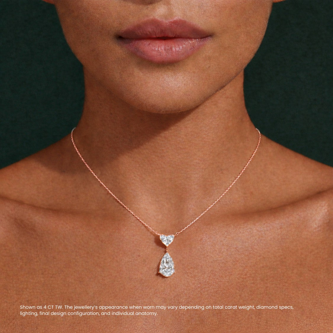 Pear and Heart Diamond Drop Pendant Necklace⁠