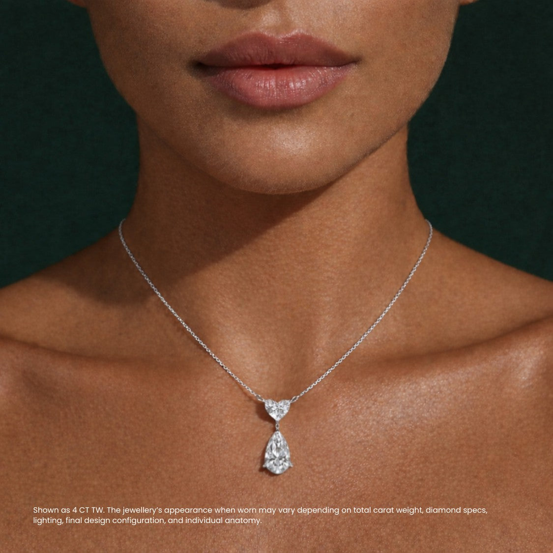 Pear and Heart Diamond Drop Pendant Necklace⁠