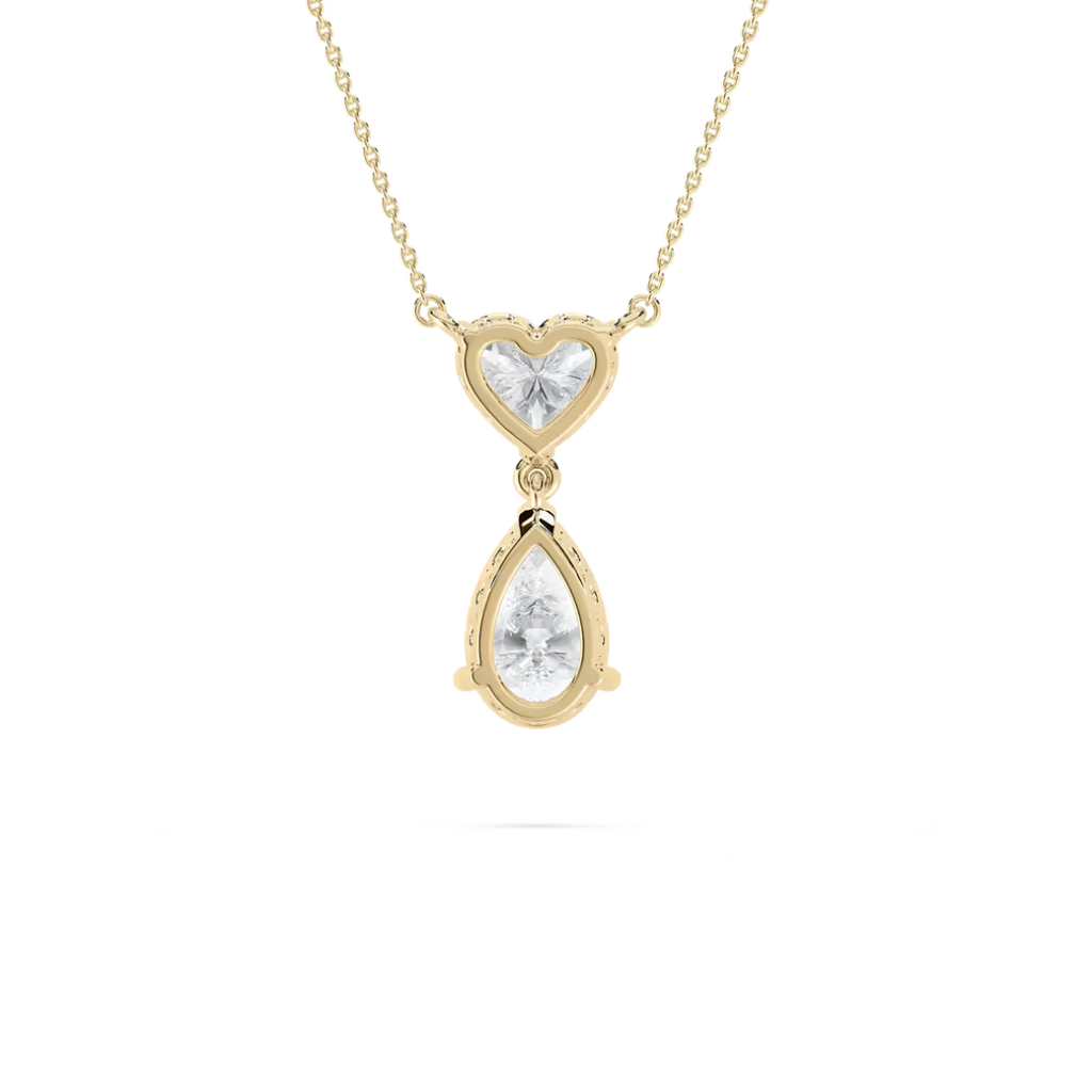 Toi et Moi Pear & Heart Pendant Lab Diamond Necklace 18K Gold
