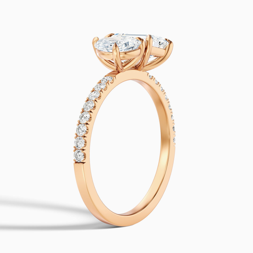 18K Solid Gold Emerald & Pear Toi et Moi Diamond Ring