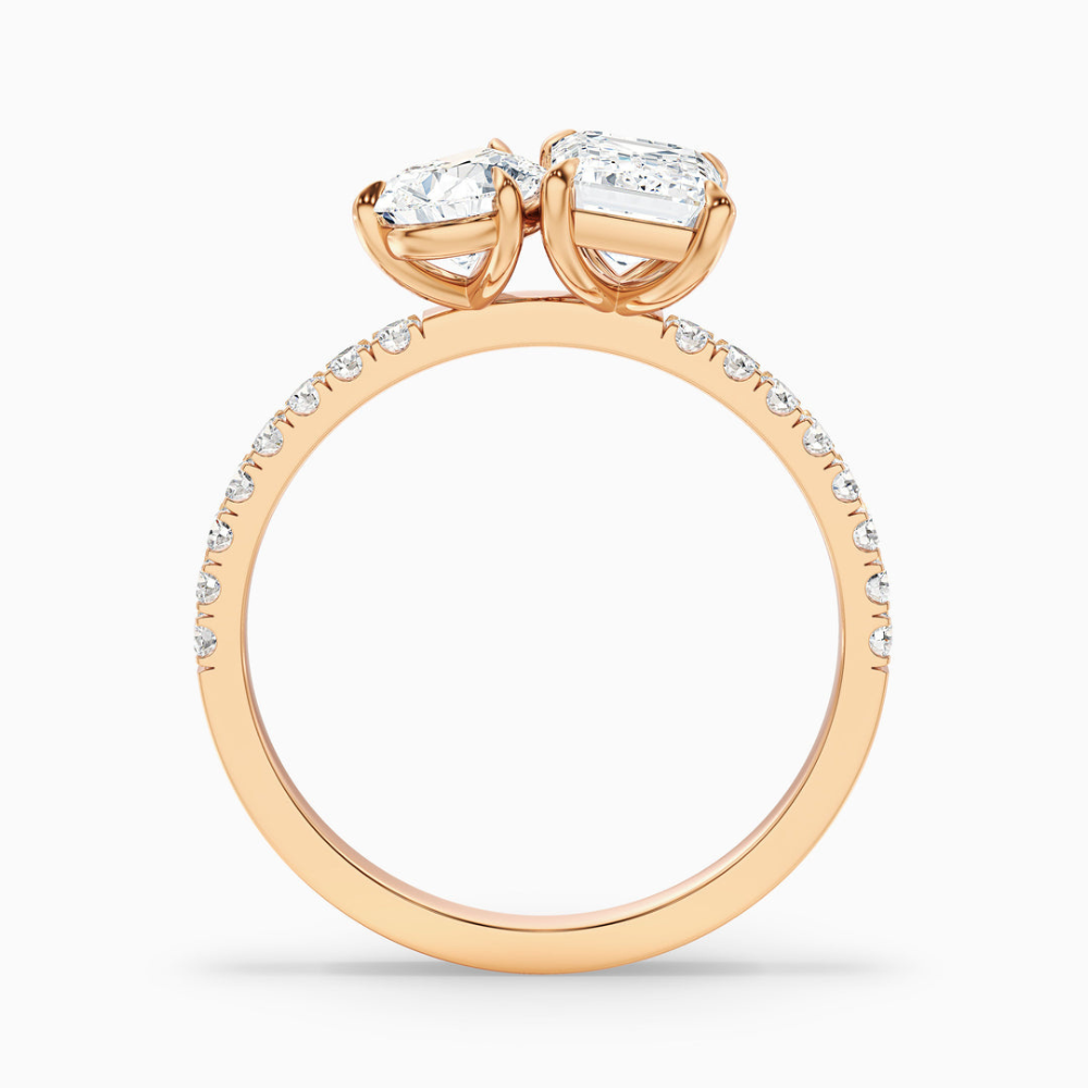 18K Solid Gold Emerald & Pear Toi et Moi Diamond Ring