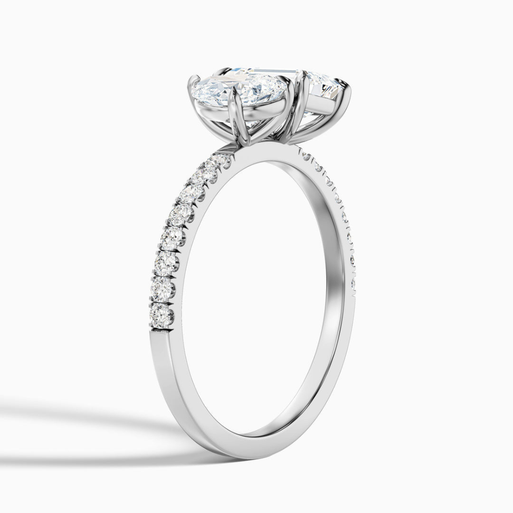 18K Solid Gold Emerald & Pear Toi et Moi Diamond Ring