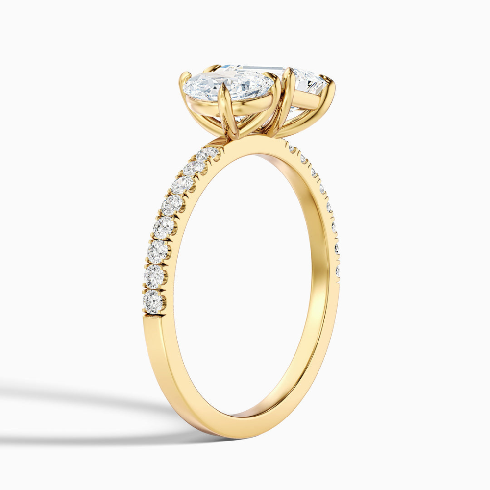18K Solid Gold Emerald & Pear Toi et Moi Diamond Ring