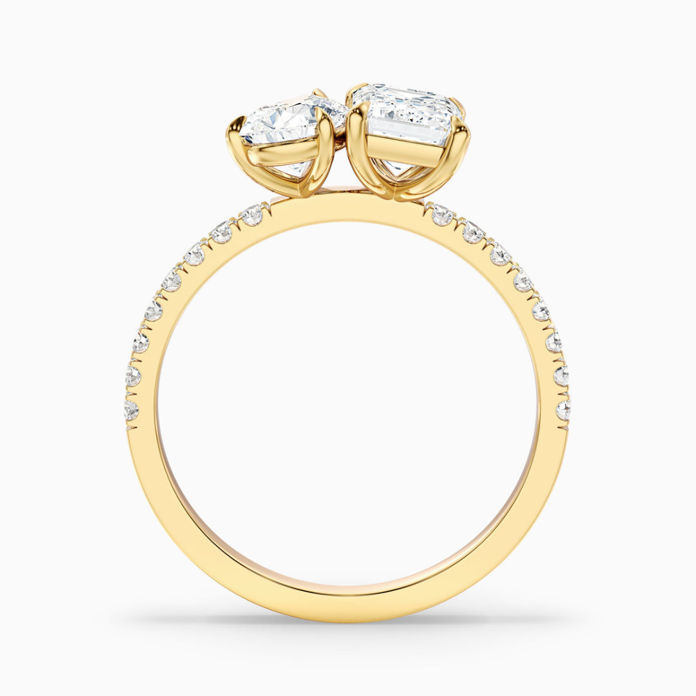 18K Solid Gold Emerald & Pear Toi et Moi Diamond Ring