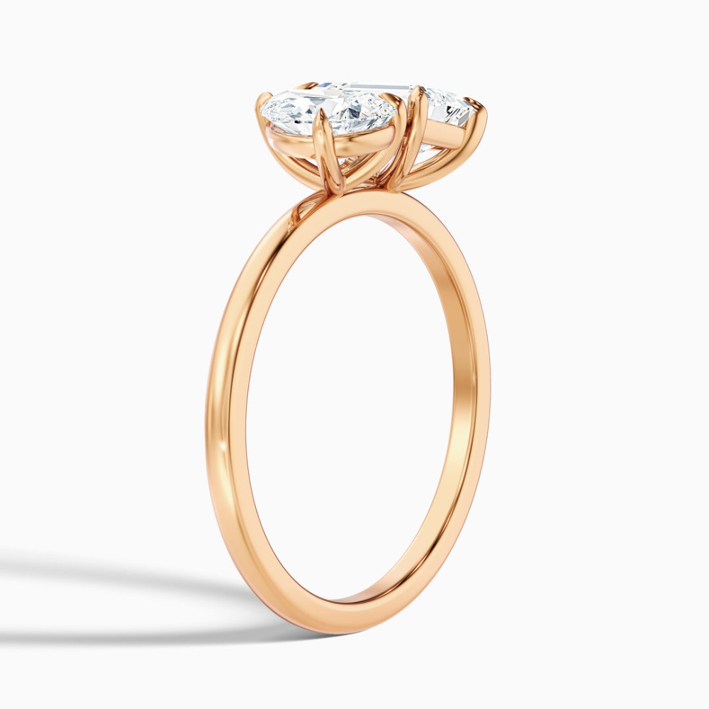 18K Solid Gold Pear & Emerald Dual Stone Diamond Ring