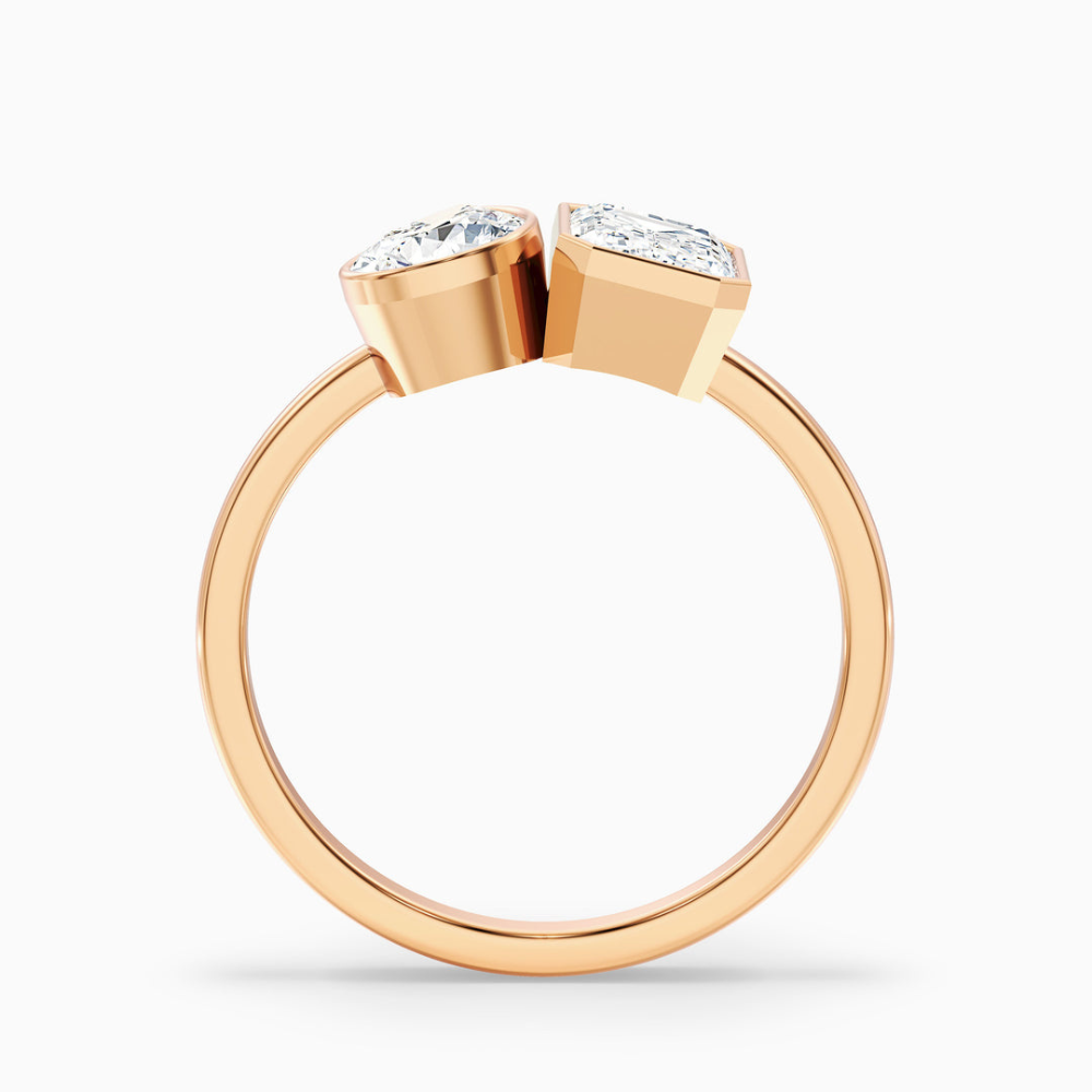 18K Solid Gold Pear & Emerald Toi et Moi Lab Diamond Ring