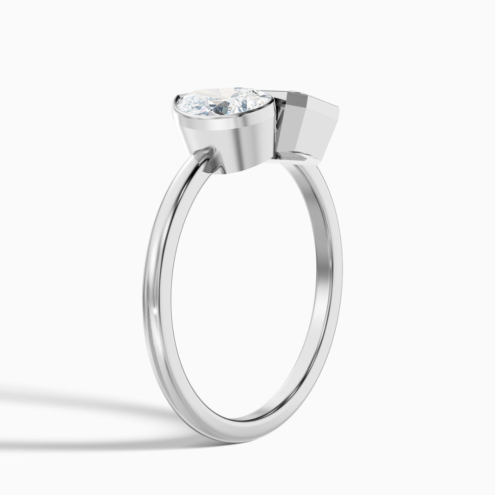 18K Solid Gold Pear & Emerald Toi et Moi Lab Diamond Ring