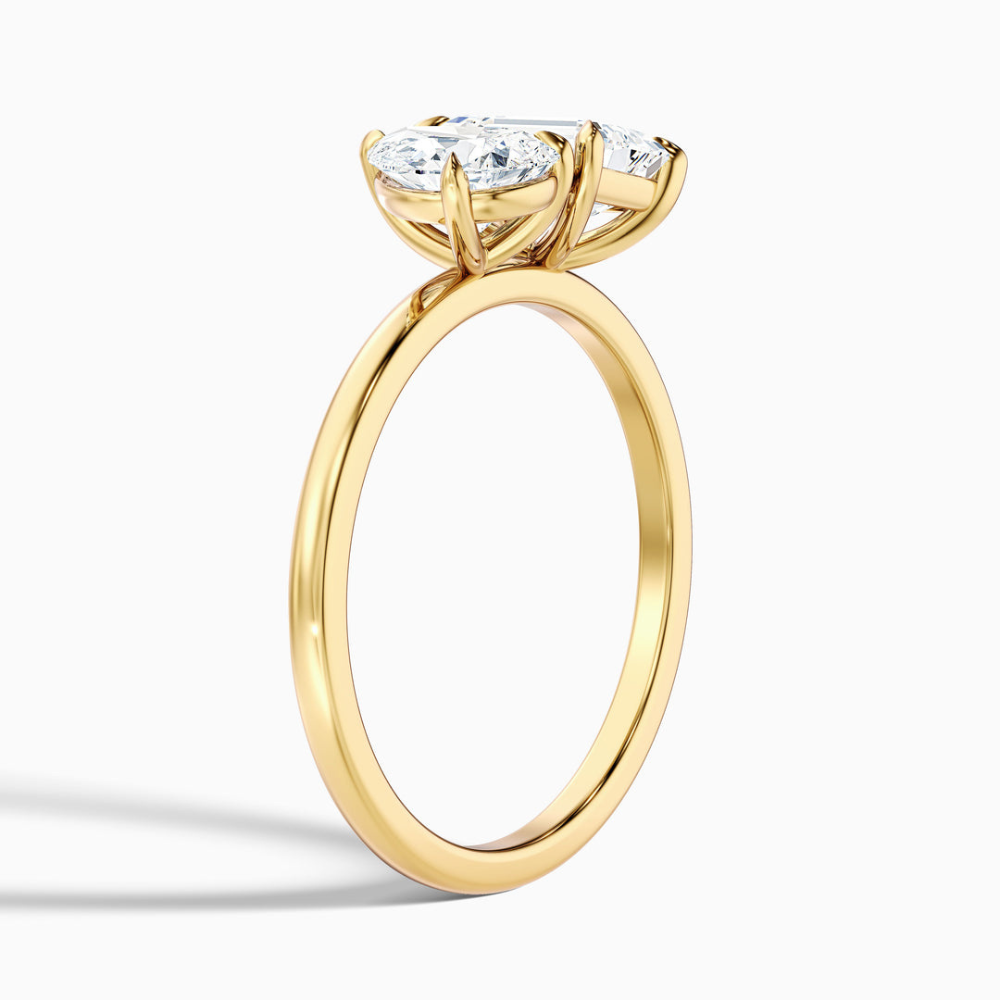 18K Solid Gold Pear & Emerald Dual Stone Diamond Ring
