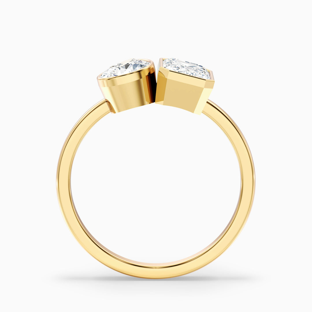 18K Solid Gold Pear & Emerald Toi et Moi Lab Diamond Ring