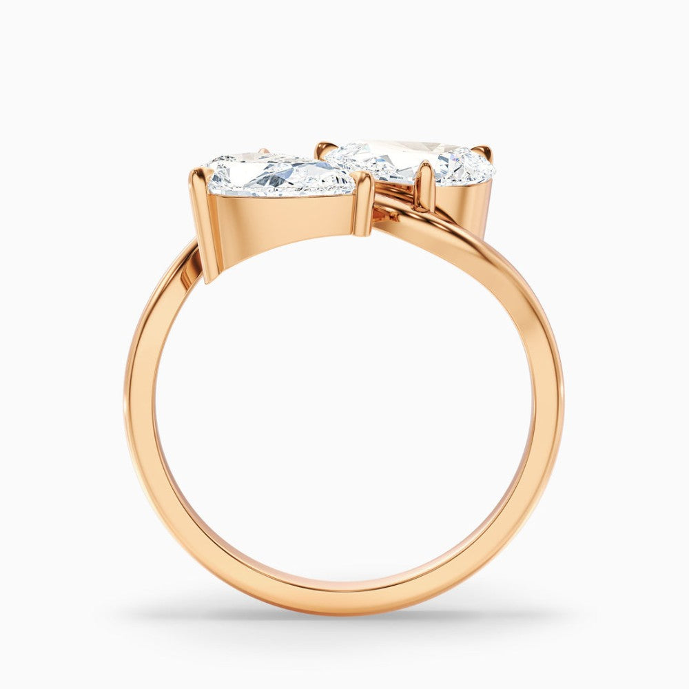 Bypass Double Pear Cut Two-Stone Engagement Ring in Solid Gold⁠